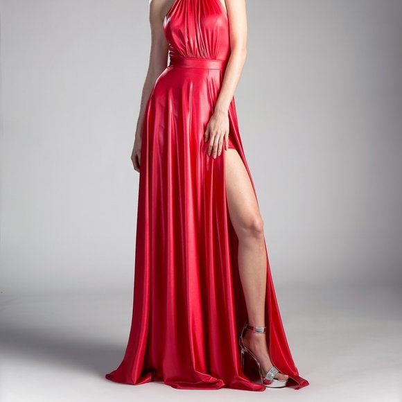 Halter Neck A-Line Leg Slit Prom Dress CDCE0008 - Picture 3 of 5